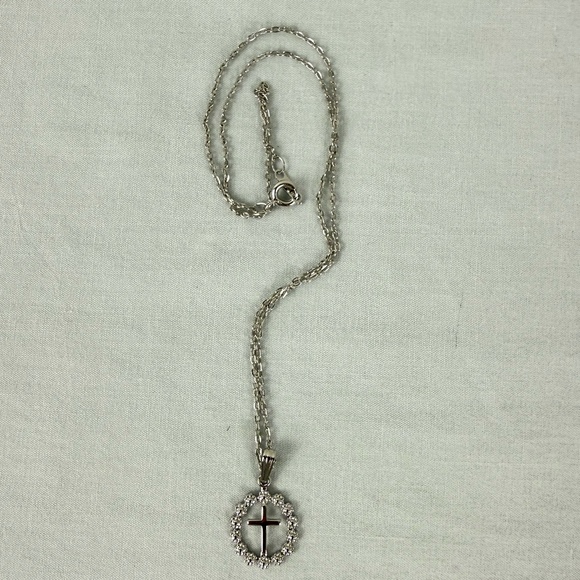 16" Silver Necklace with Silver Cross - Picture 1 of 4
